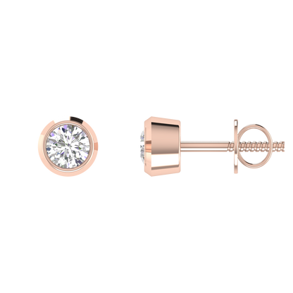 0.75 Carat each Bezel Round Diamond Earrings