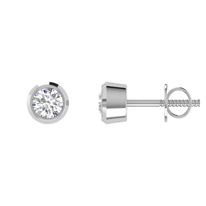0.75 Carat each Bezel Round Diamond Earrings